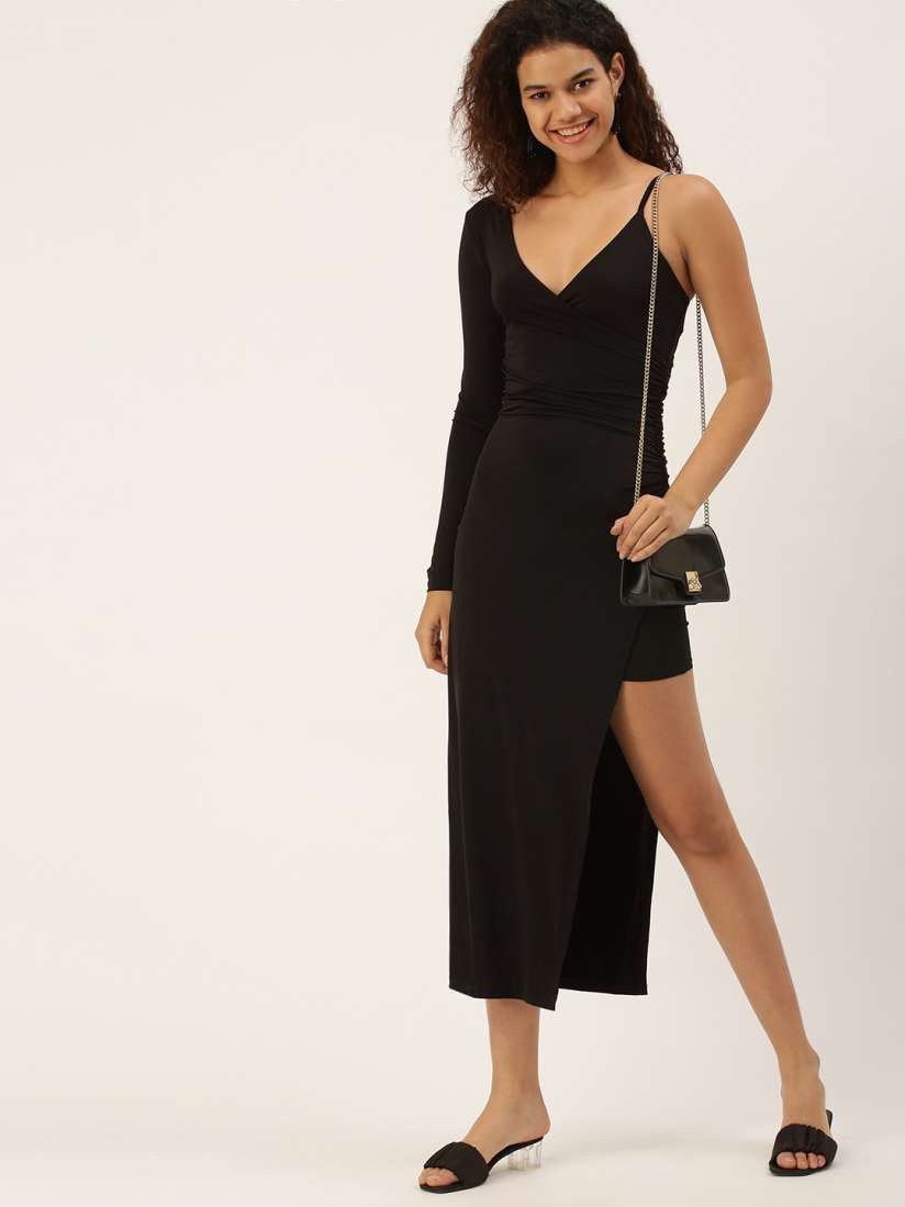 Buy FOREVER 21 Black Solid One Shoulder Midi Slit Dress Dresses for Women 17247822 Myntra
