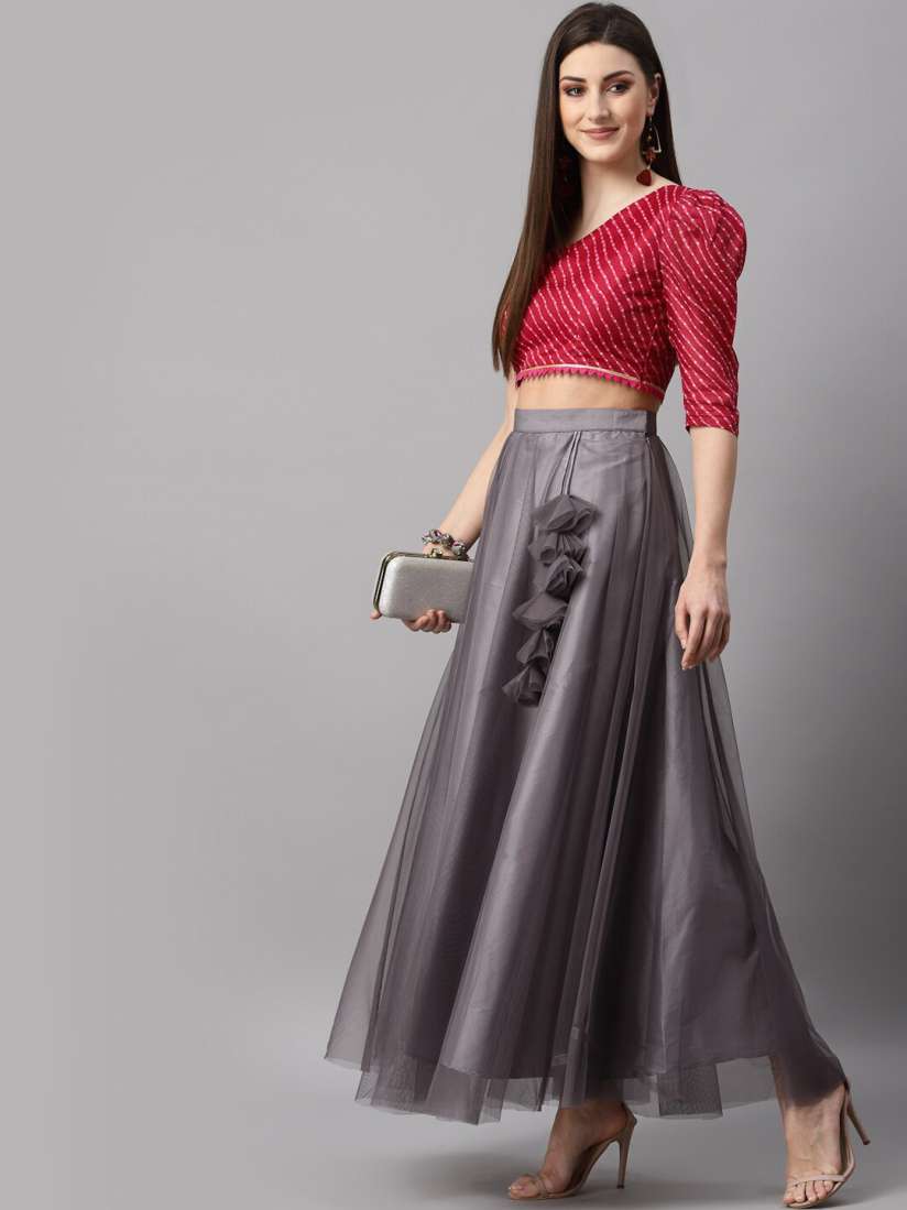 Buy NEUDIS Women Grey Solid Soft Net Flared Net Maxi Lehenga Skirt Skirts for Women 17255472 Myntra