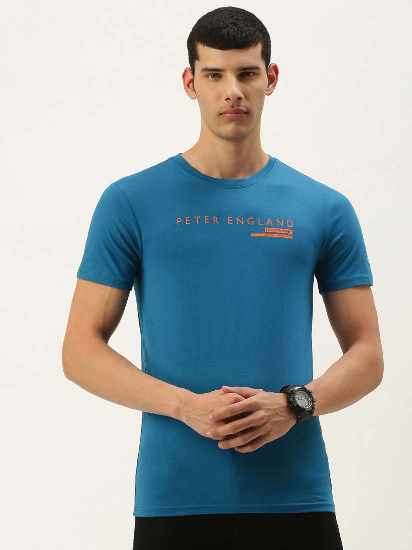 Buy Peter England Men Blue Brand Logo Printed Casual T shirt Tshirts for Men 17256054 Myntra