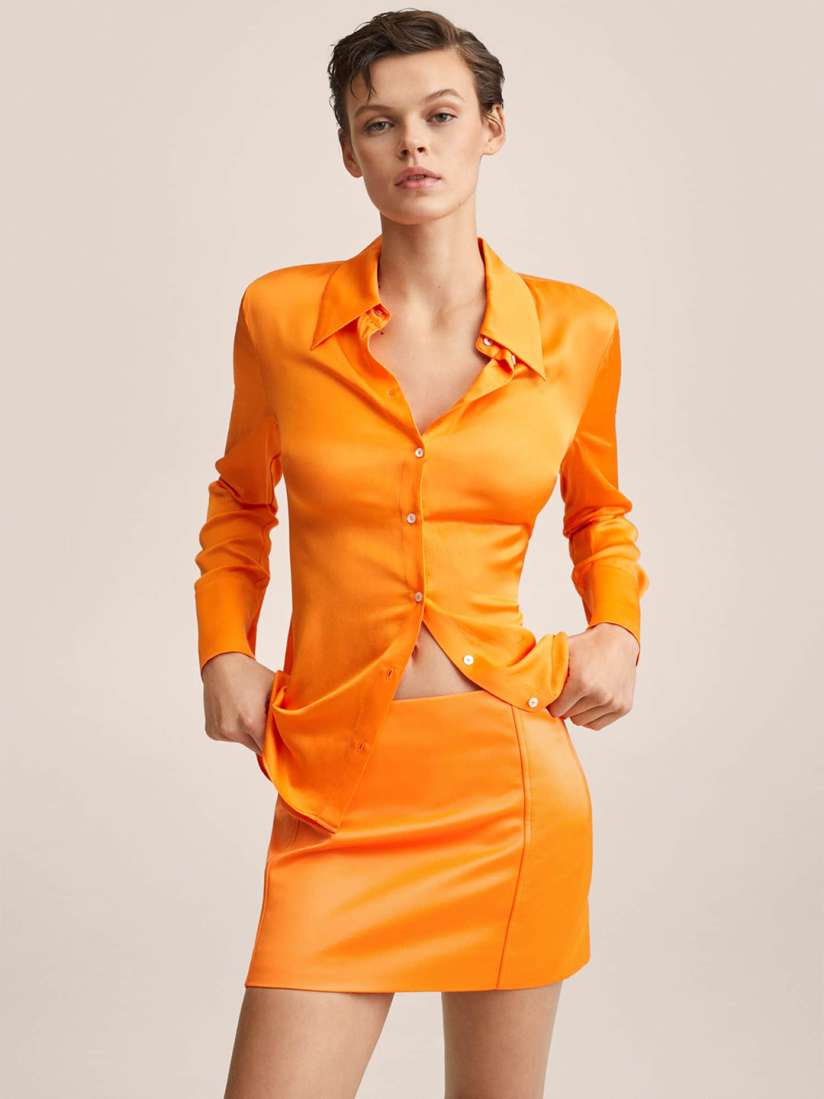 Orange faux leather mini skirt shop