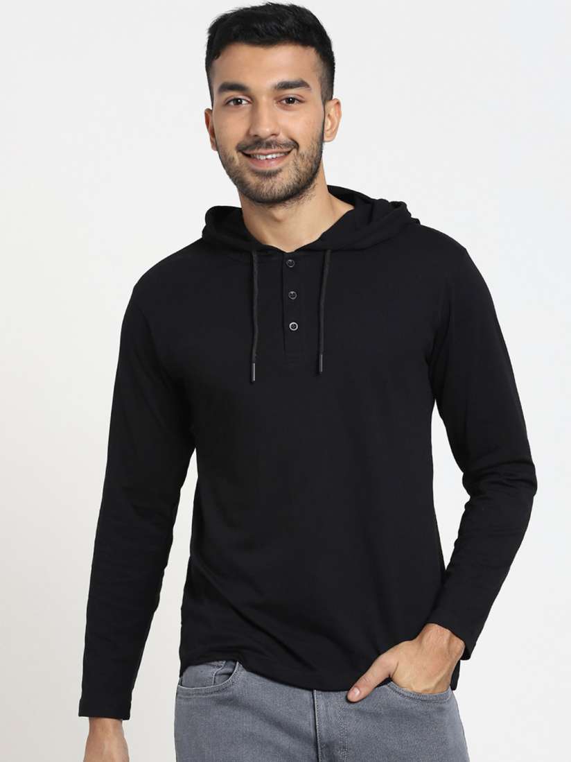 Black henley hoodie 2025