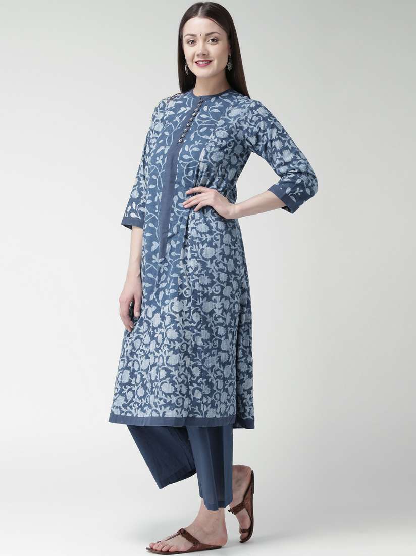 Buy JAYPORE Women Blue Indigo Dyed Dabu Print A Line Kurta Kurtas for Women 1727909 Myntra