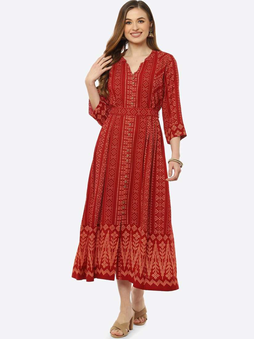 Buy Biba Rust Ethnic Motifs Ethnic A Line Midi Dress Ethnic Dresses for Women 17279156 Myntra