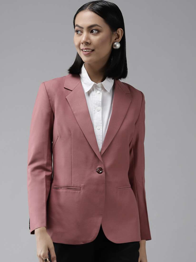 Buy Shaftesbury London Women Dusty Pink Solid Notched Lapel Collar Formal Blazer Blazers for Women 17284438 Myntra