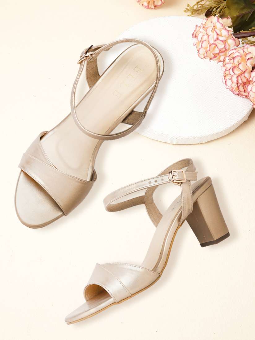 Buy ELLE Muted Gold Toned Solid Block Heels Heels for Women 17294672 Myntra