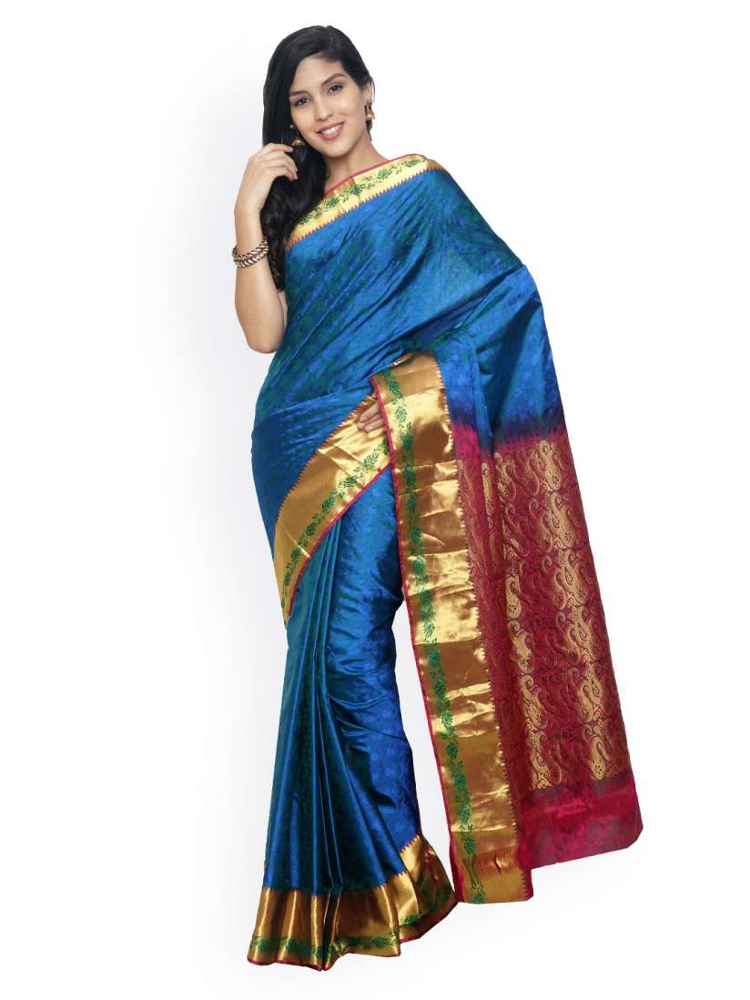 Buy Sudarshan Silks Blue Kanchipuram Silk Traditional Handloom Saree Sarees for Women 1729633 Myntra