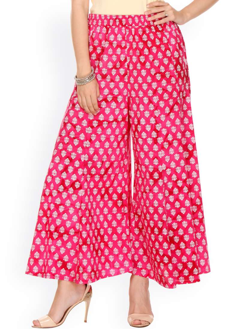 Buy Varanga Pink White Printed Palazzo Trousers Palazzos for Women 1729785 Myntra