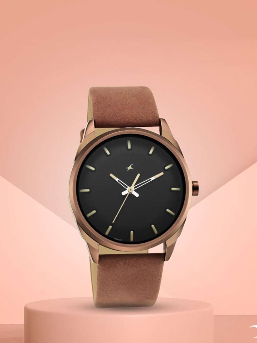 Buy Fastrack Men Black Brass Embellished Dial Brown Leather Straps Analogue Watch 3273QL01 Watches for Men 17302594 Myntra