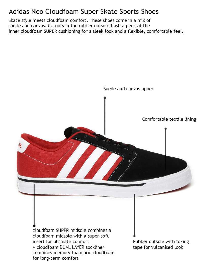 Buy ADIDAS NEO Men Black Red Colourblocked Suede Leather Cloudfoam Super Skate Sneakers Casual Shoes for Men 1731085 Myntra