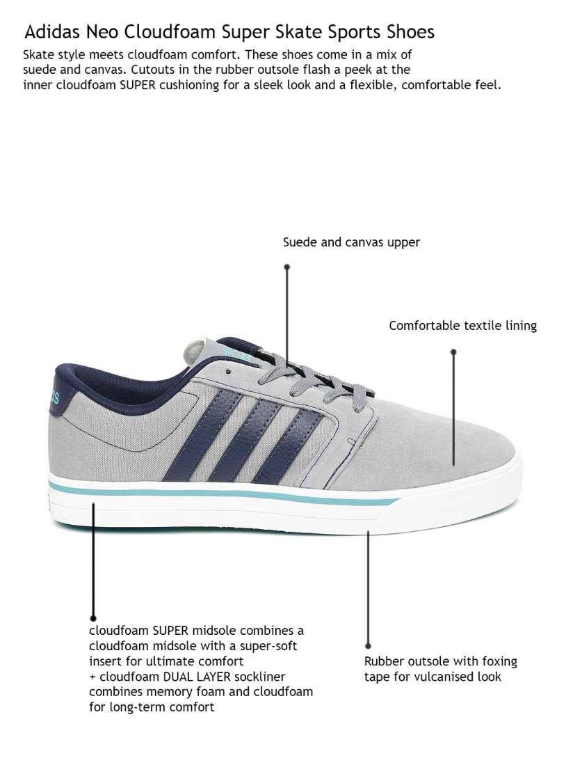 Buy ADIDAS NEO Men Grey Solid Suede Leather Cloudfoam Super Skate Sneakers Casual Shoes for Men 1731088 Myntra