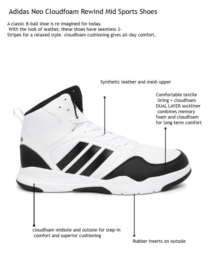 Buy ADIDAS NEO Men White Solid Cloudfoam Rewind Mid Top Sneakers Casual Shoes for Men 1731103 Myntra