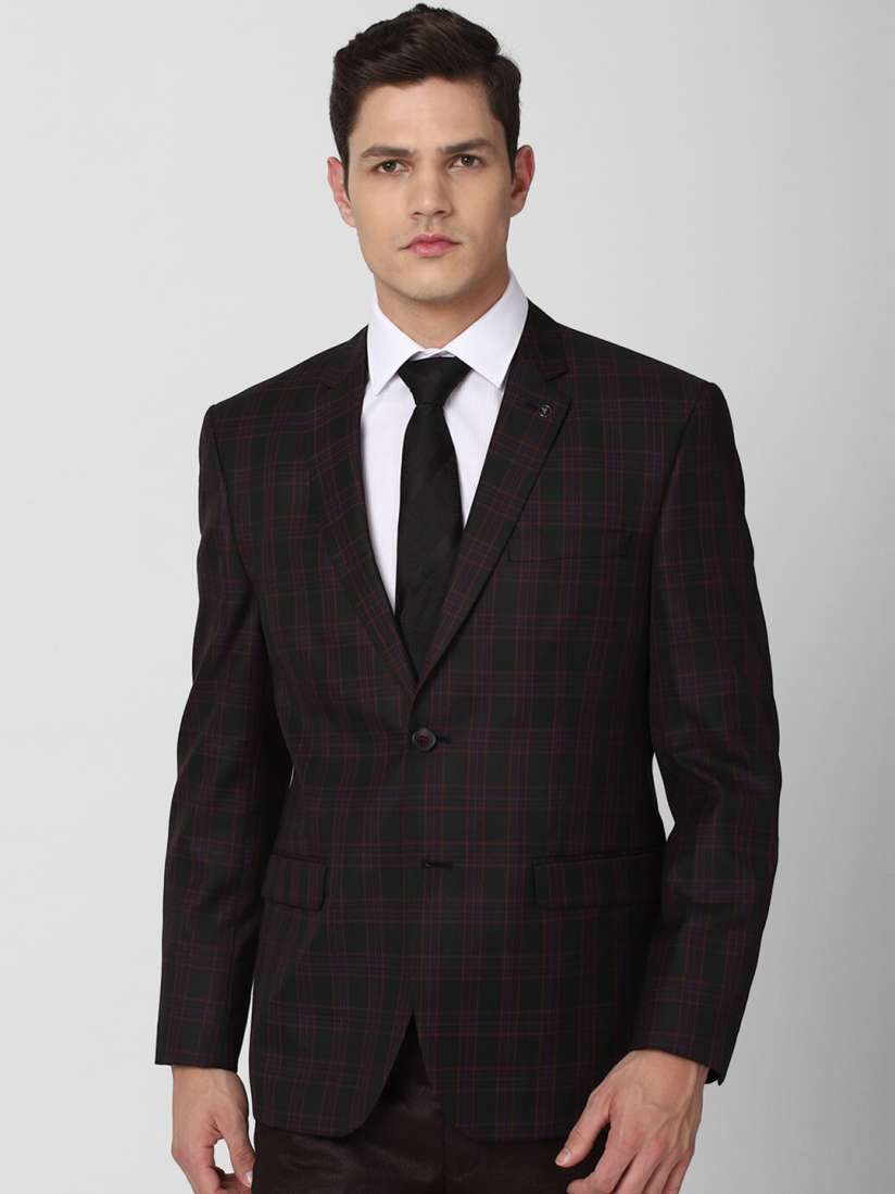 Buy Van Heusen Men Maroon Black Checked Single Breasted Blazer Blazers for Men 17313738 Myntra
