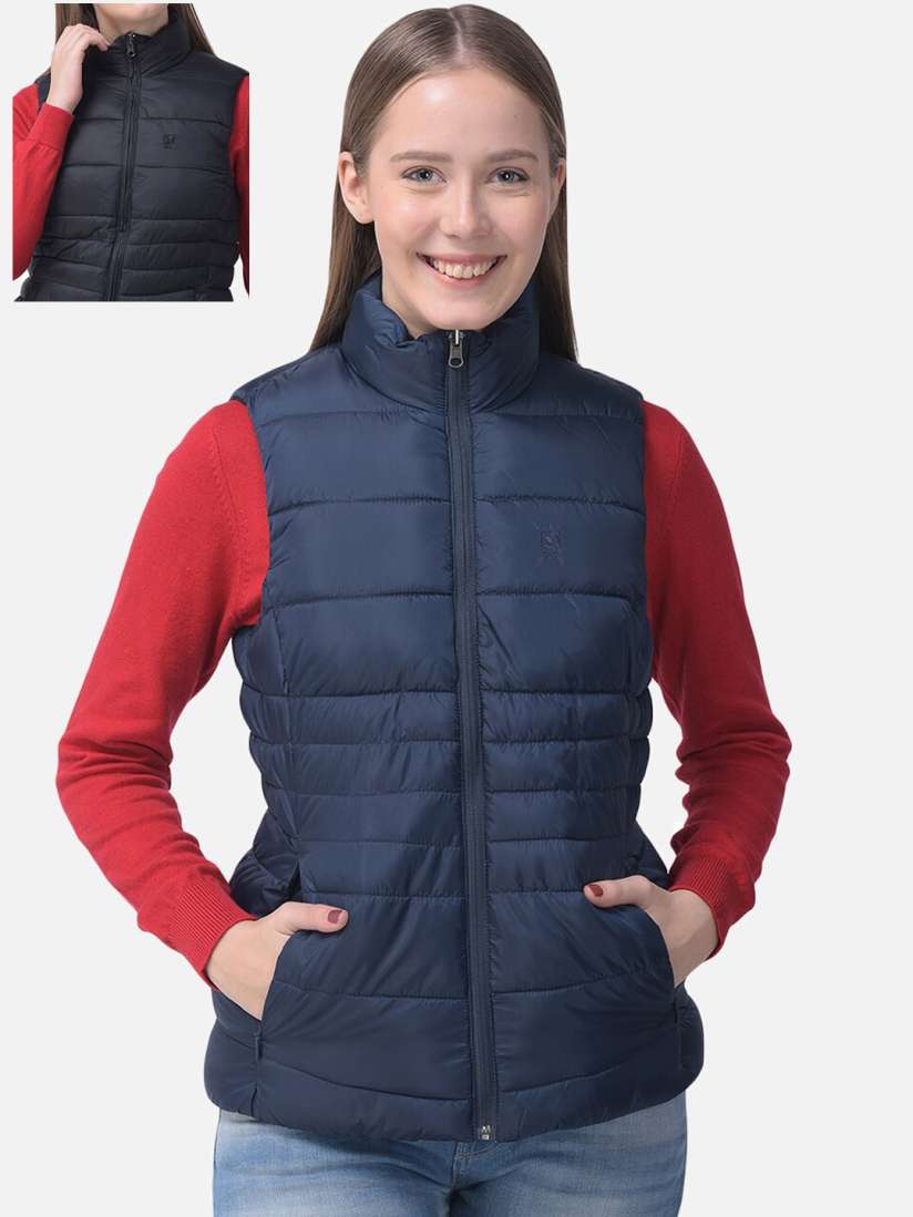 Buy Woodland Women Blue Washed Sleeveless Bomber Jacket Jackets for Women 17314206 Myntra
