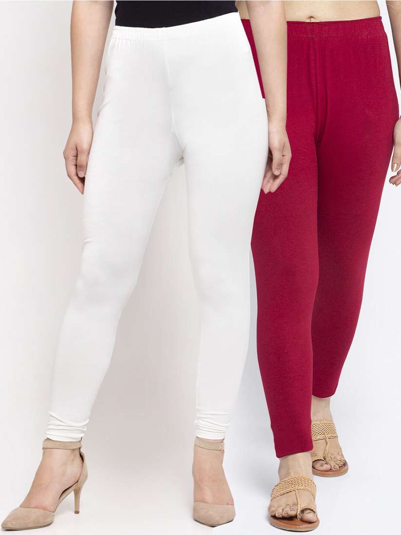 Buy Jinfo Women White Maroon Pack of 2 Cotton Lycra Legging Leggings for Women 17316474 Myntra