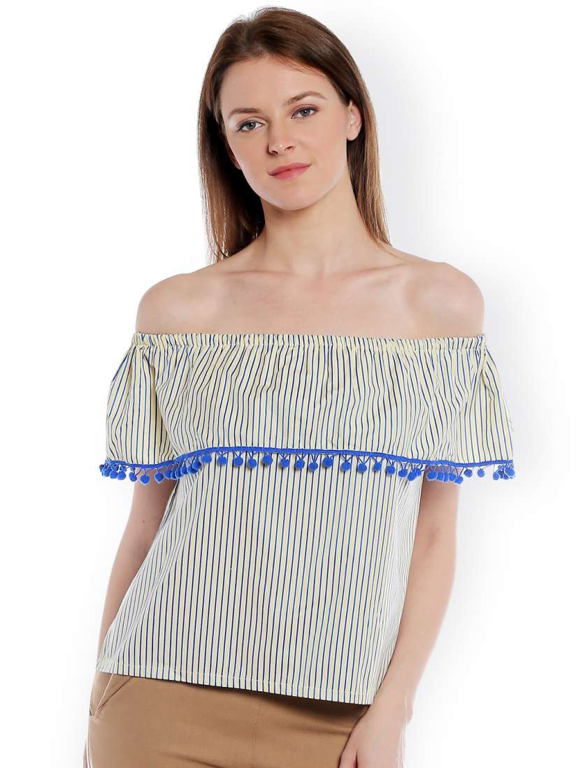 Yellow striped off the shoulder top clearance