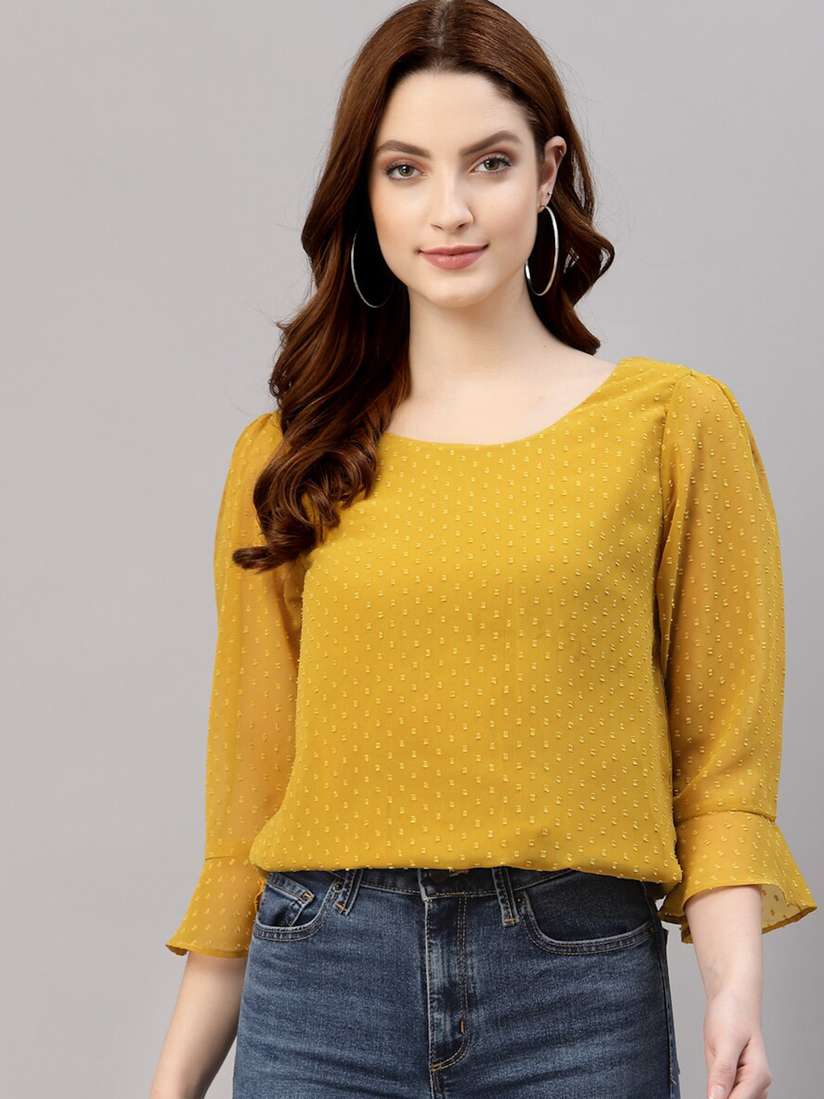 mustard chiffon top