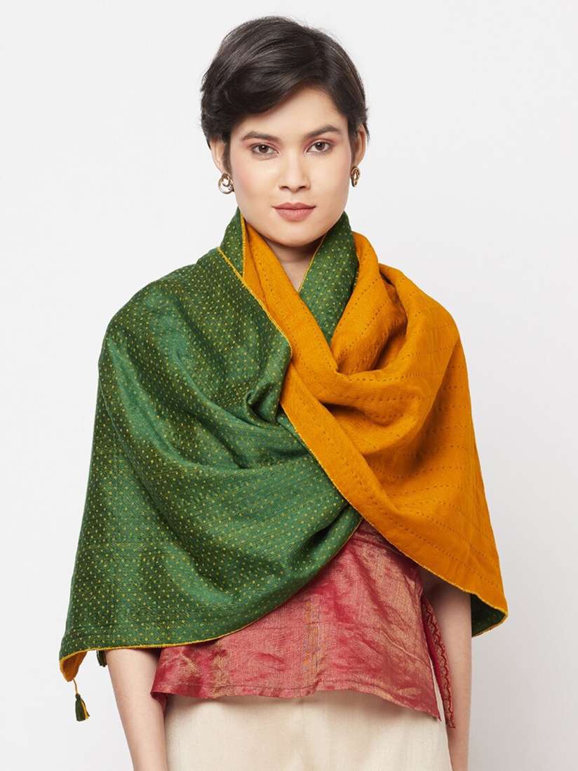 Buy Fabindia Women Green Orange Embroidered Woolen Stole Stoles for Women 17329916 Myntra