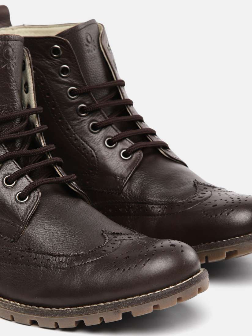 Buy United Colors of Benetton Men Brown Leather High Top Brogue Boots Boots for Men 1734437 Myntra