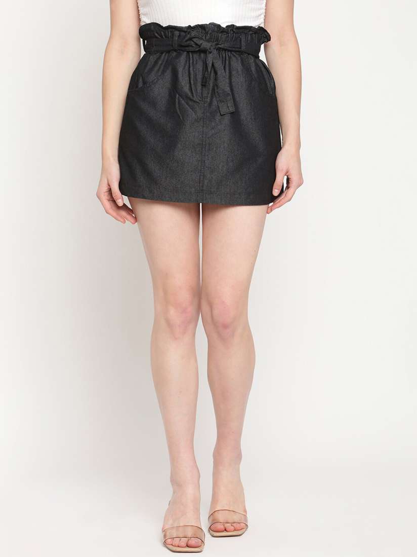 Buy TAG 7 Women Black Solid Mini Paper Bag Skirt Skirts for Women 17353750 Myntra