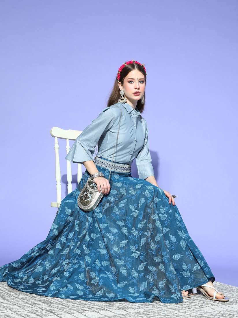 Buy InWeave Women Beautiful Grey Solid Shirt with Printed Skirt Co Ords for Women 17355368 Myntra