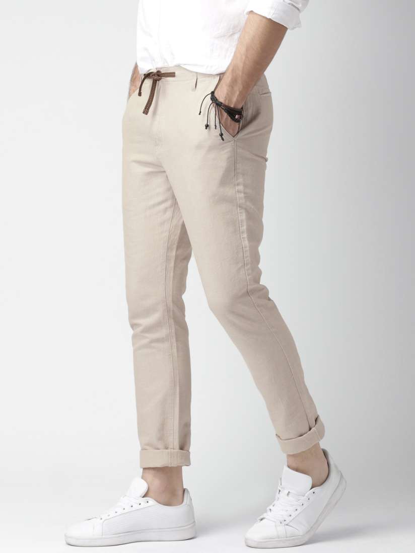 Buy Mast Harbour Men Beige Linen Blend Casual Cotton Linen Trousers Trousers for Men 1735988 Myntra