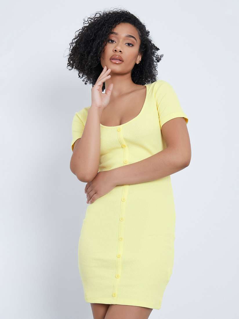 Buy I Saw It First Women Yellow Ribbed Bodycon Mini Dress - Dresses for  Women 17365222 | Myntra