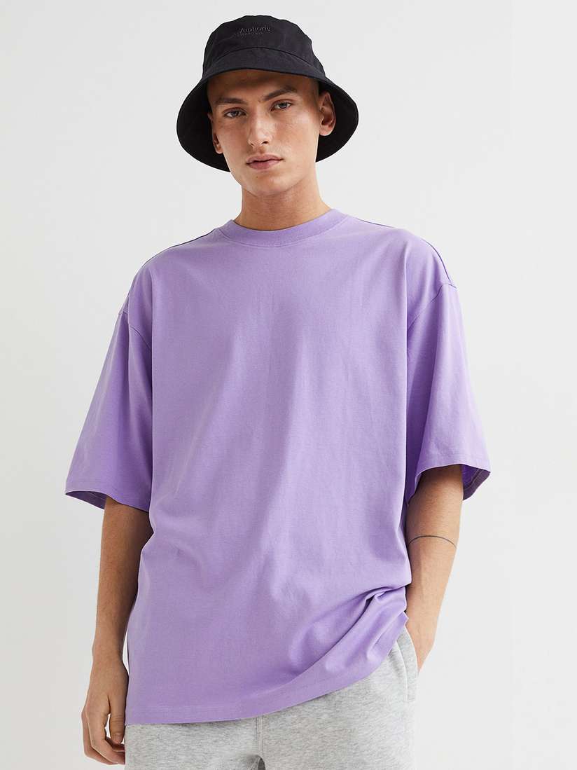 Purple Shirt H&m H&M Men Purple Oversized Fit Cotton T-shirt