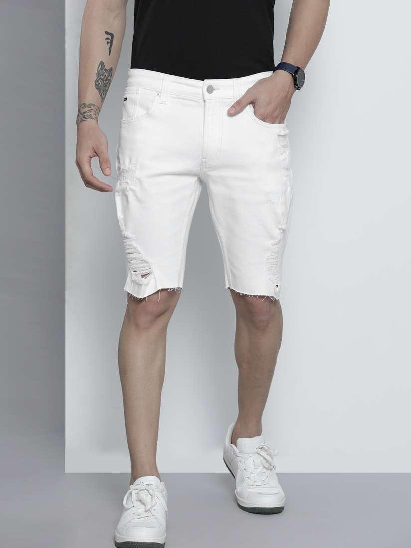 Buy Tommy Hilfiger Men White Distressed Ronnie Relaxed Fit Denim Shorts Shorts for Men 17378010 Myntra