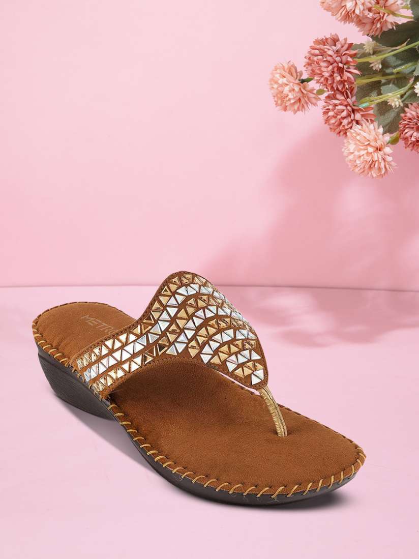 Buy Metro Women Gold Toned Embellished Party Wedge Heel Sandals Heels for Women 17379148 Myntra
