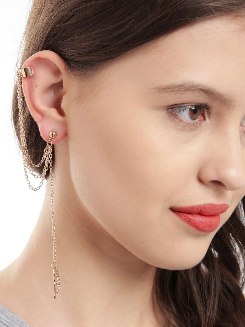 Buy OOMPH Gold Toned Chain Ear Cuff Earrings for Women 1738074 Myntra