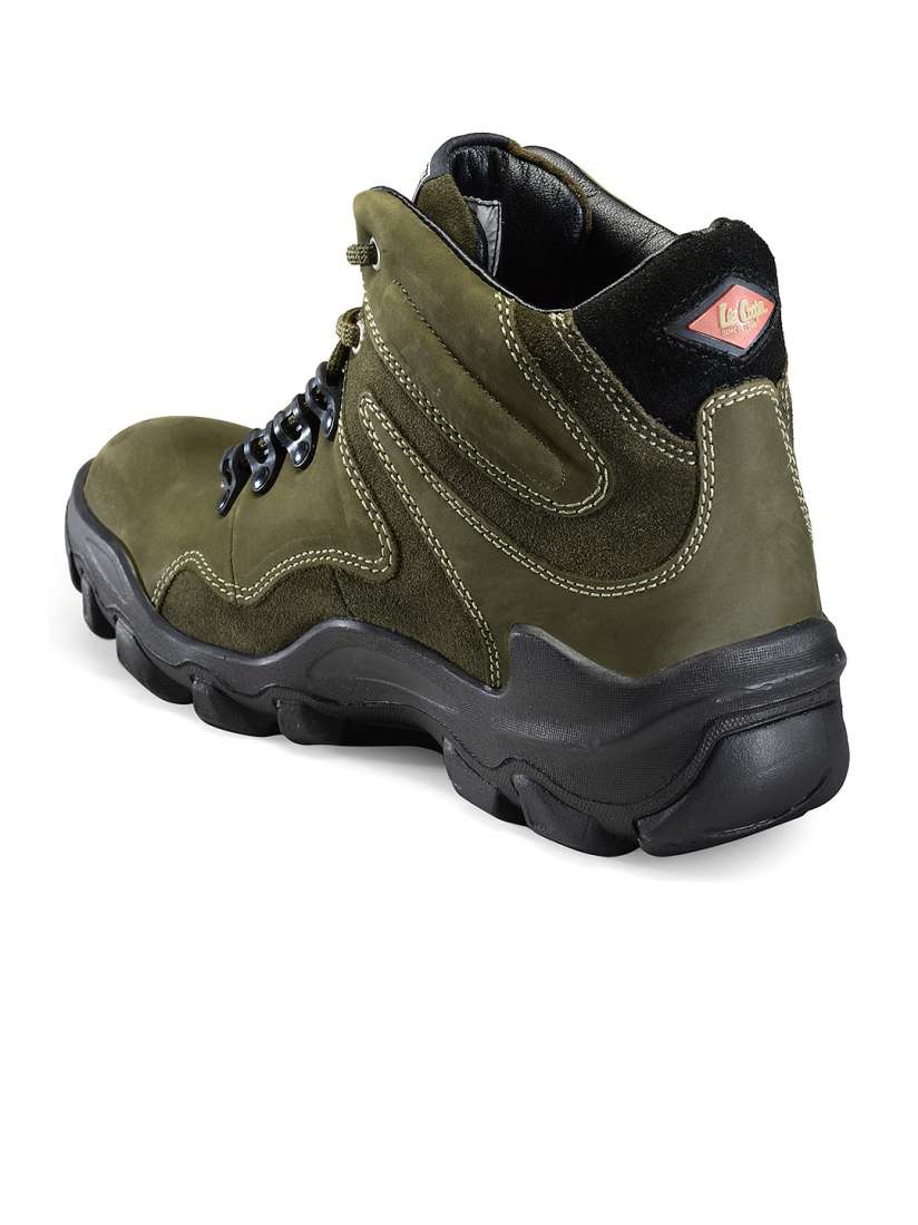 Buy Lee Cooper Men Olive Green Solid Mid Top Leather Trekking Shoes Casual Shoes for Men 1739813 Myntra