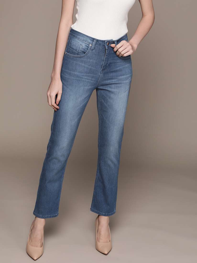 Buy bebe Women Medium Indigo Denim Daze Straight Fit High Rise Light Fade Stretchable Jeans Jeans for Women 17398332 Myntra