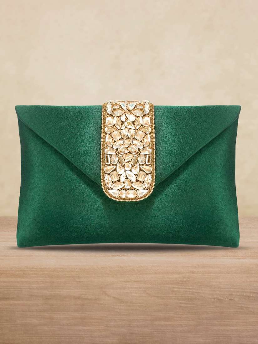 Buy Peora Green Gold Toned Embellished Buckle Detail Purse Clutch Clutches for Women 17410340 Myntra