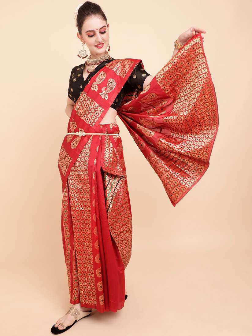 Buy Sangria Maroon Gold Toned Ethnic Motifs Silk Blend Assamese Mekhela Chador Sarees for Women 17410744 Myntra