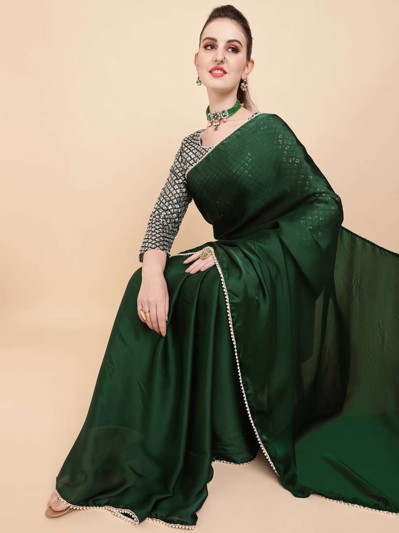 Buy Sangria Green Sequinned Satin Saree Sarees for Women 17410784 Myntra