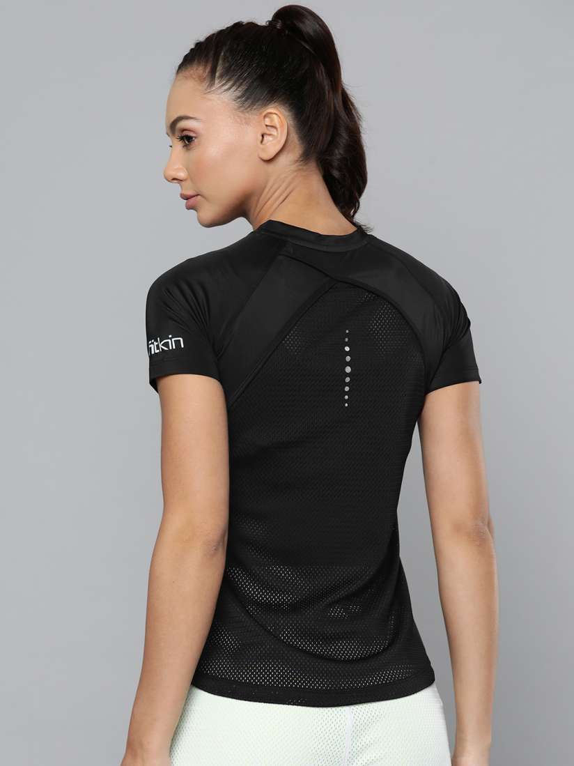 Buy Fitkin Women Black Slim Fit Training or Gym T shirt Tshirts for Women 17413386 Myntra
