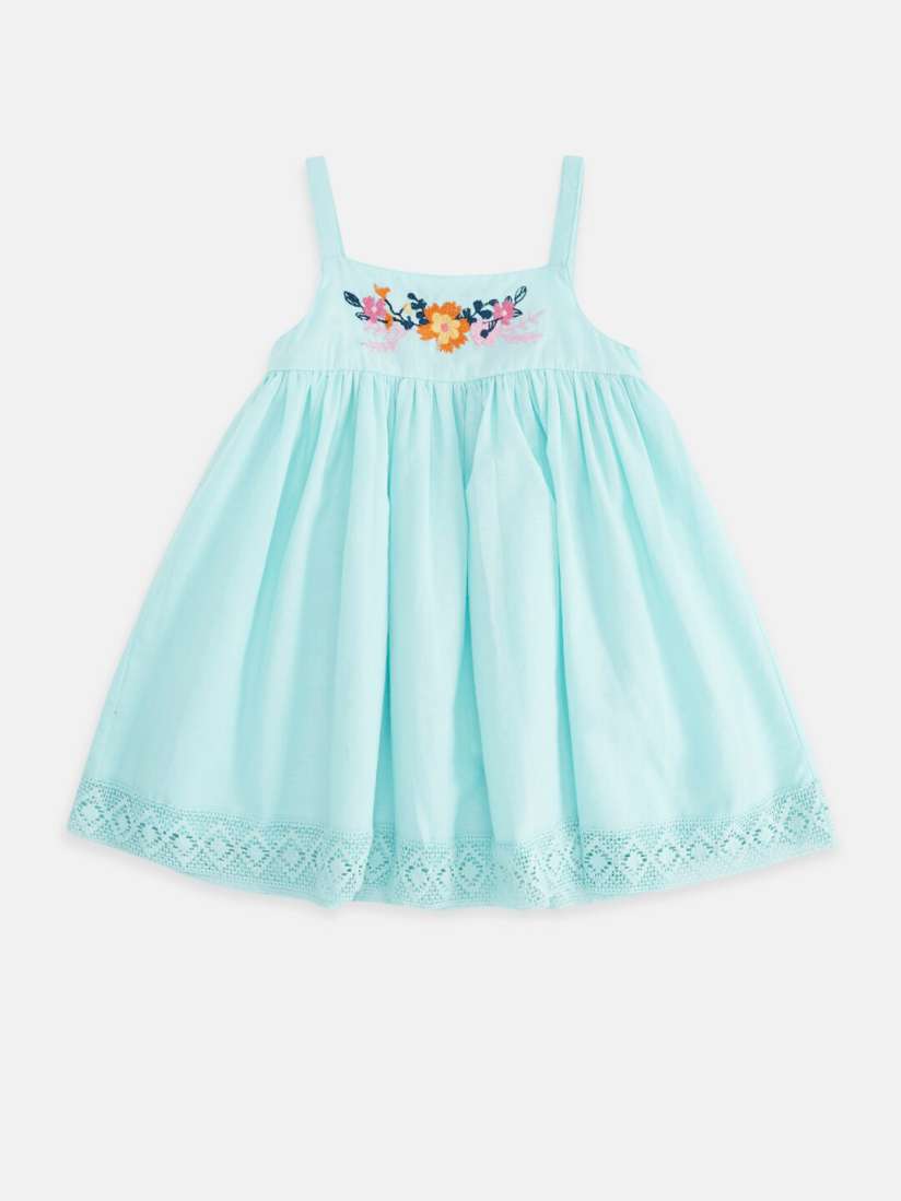 Buy Pantaloons Baby Girls Turquoise Blue Orange Embroidered Pure Cotton Strappy A Line Dress Dresses for Girls 17415562 Myntra