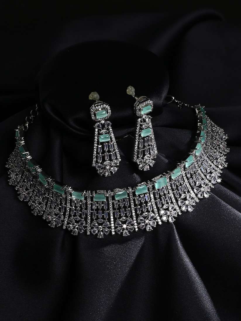 Buy justpeachy Silver Plated American Diamond Studded Jewellery Set Jewellery Set for Women 17420368 Myntra