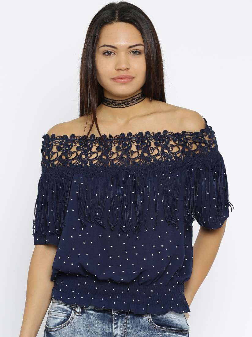 Buy Deal Jeans Navy Printed Blouson Top Tops for Women 1742051 Myntra