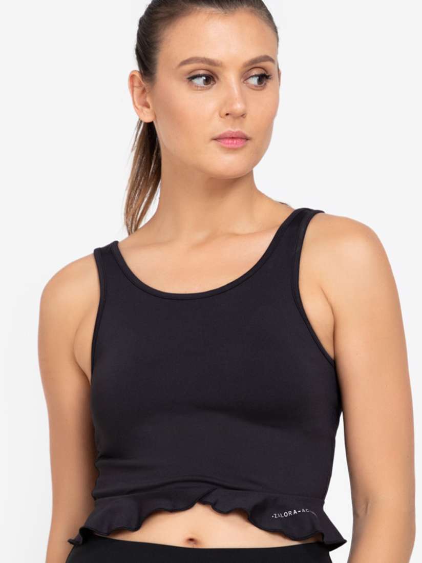 Buy ZALORA ACTIVE Black Frill Hem Tank Crop Top Tops for Women 17426838 Myntra