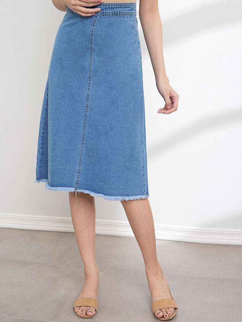 Buy ORIGIN BY ZALORA Women Blue Organic Cotton Denim A-Line Skirt