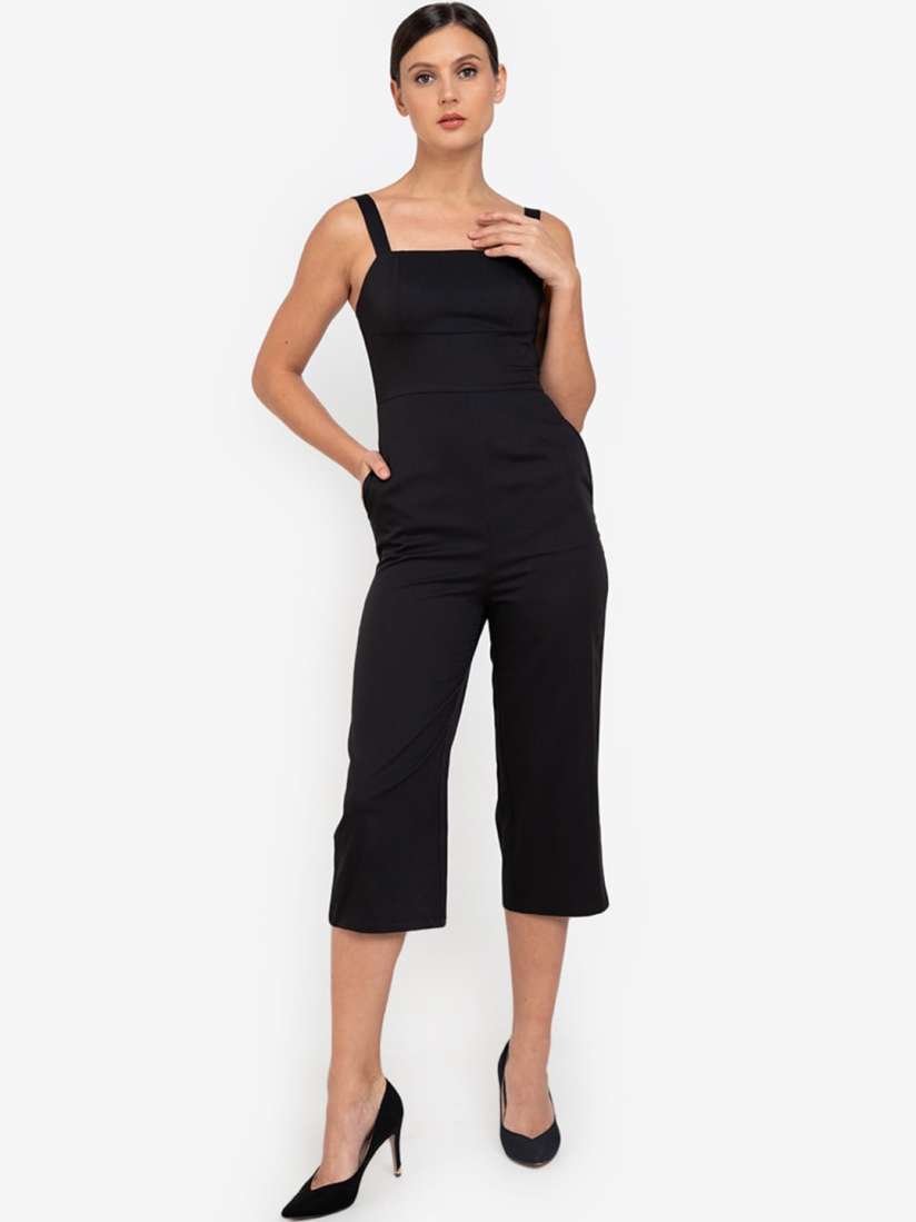 Women's black capri jumpsuit on sale