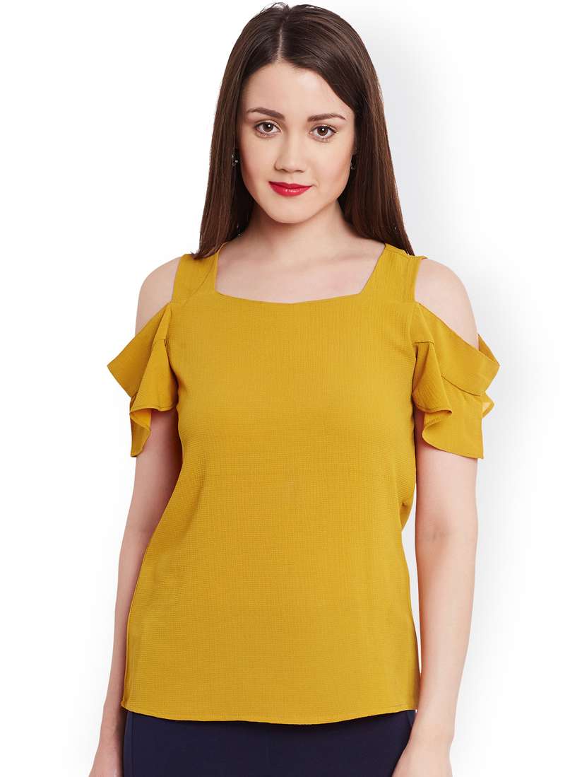yellow cold shoulder blouse