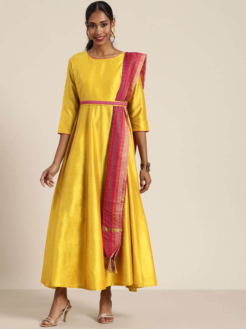 Buy Shae by SASSAFRAS Mustard Yellow Fuchsia Ethnic A Line Maxi Dress Ethnic Dresses for Women 17449678 Myntra