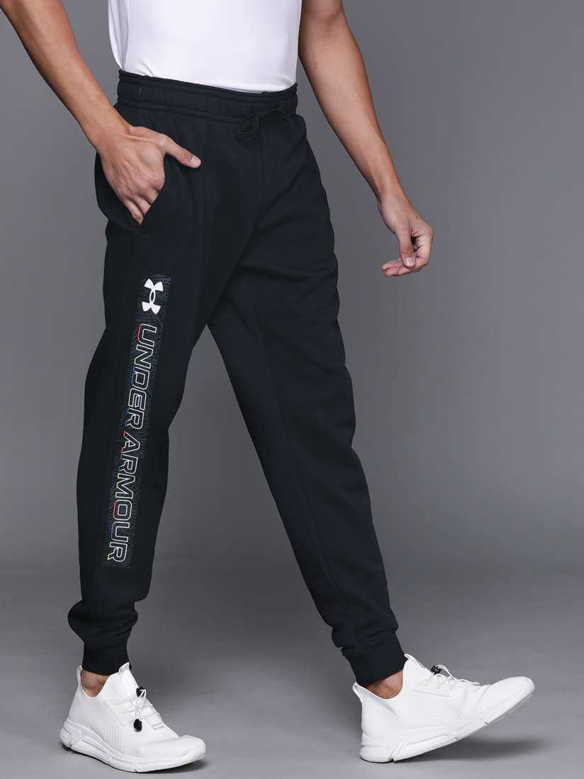 Buy UNDER ARMOUR Men Black Typography Printed RIVAL FLC GRAPHIC Joggers Track Pants for Men 17451278 Myntra