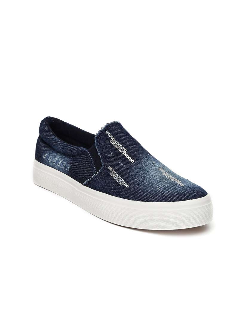 Denim slip on sneakers discount