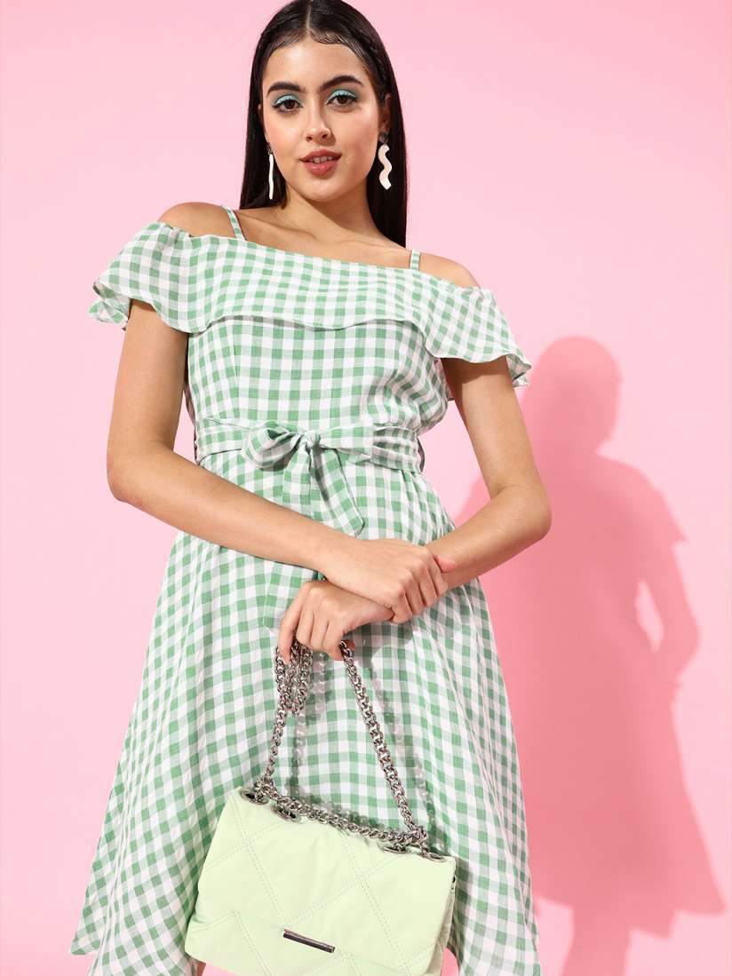 Buy Zink London Women Gorgeous Green Checked Summer Gingham Dress Dresses for Women 17464196 Myntra
