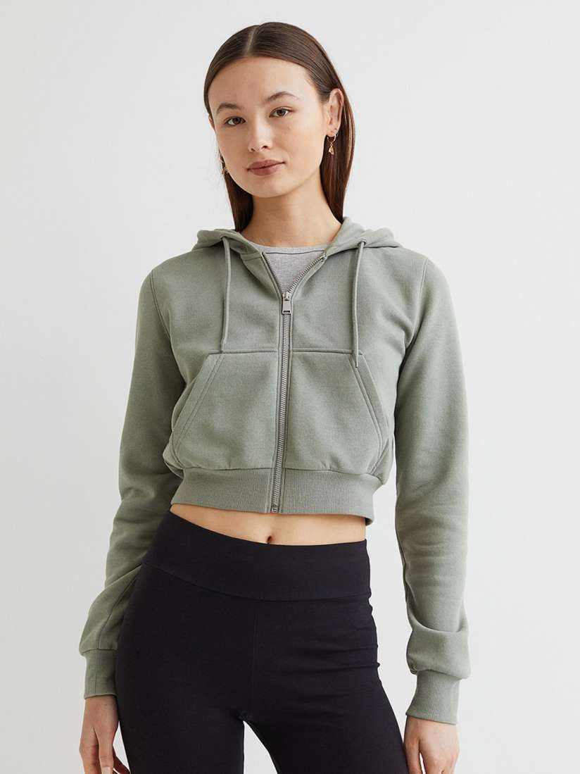 Buy H M Women Olive Green Cropped Zip Through Hoodie Sweatshirts for Women from H M at Rs. 1299. Style ID 17464780