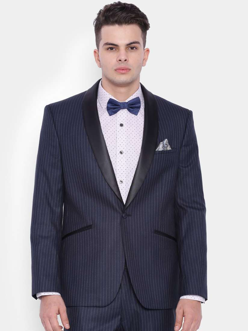 Buy SUITLTD Navy Striped Single Breasted Slim Fit Tuxedo Blazer Blazers for Men 1747273 Myntra