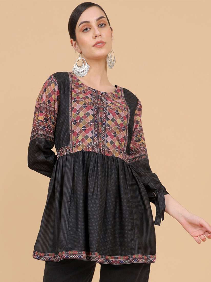 Buy Soch Women Black Muslin Printed Tunic With Sequins Tops for Women 17481756 Myntra
